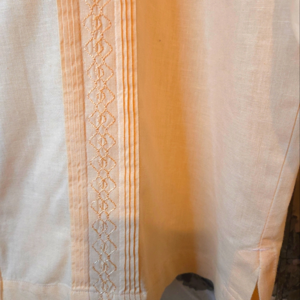 Bahamas Manchester Men's Authentic Guayabera Salmon Long Sleeve Shirt - Size L - Picture 10 of 16